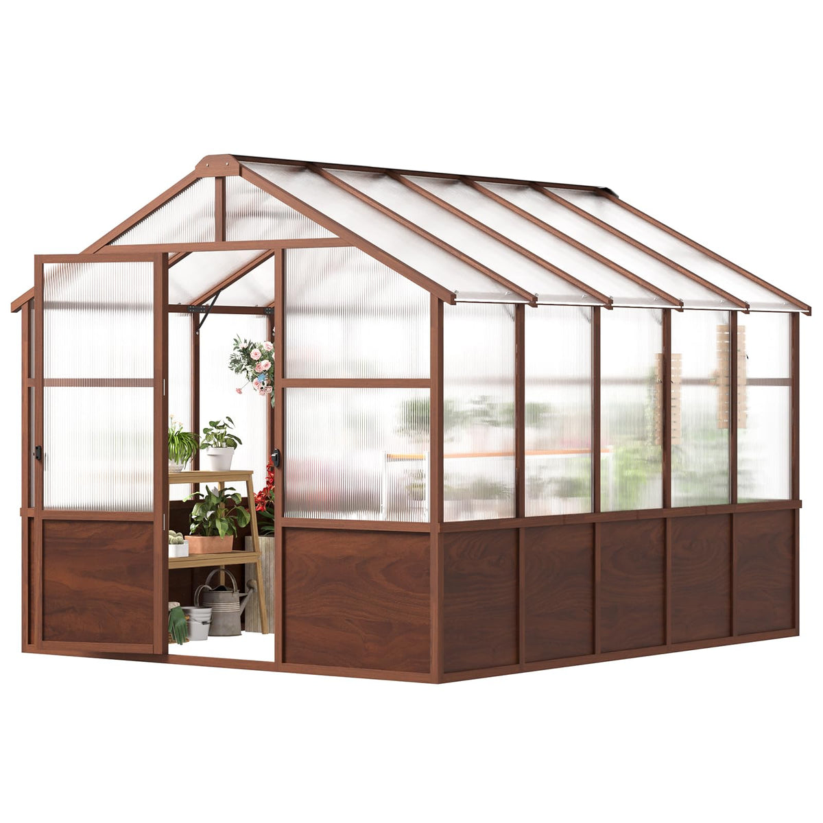 Jocoevol 8x10FT Walk-in Wooden Greenhouse for Outdoor Garden Backyard