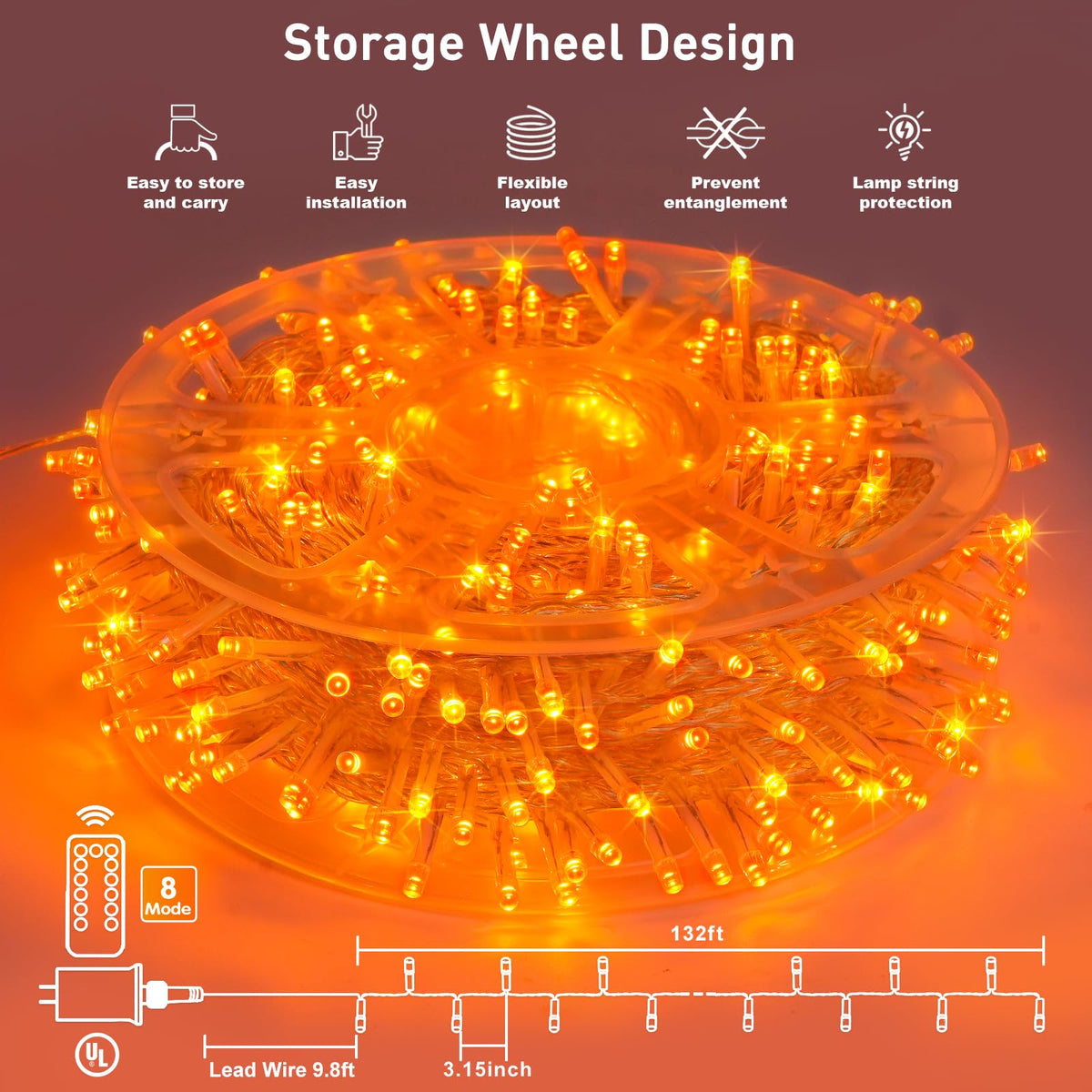 JMEXSUSS 400 LED Orange Lights for Halloween Decor, Plug in with Remote