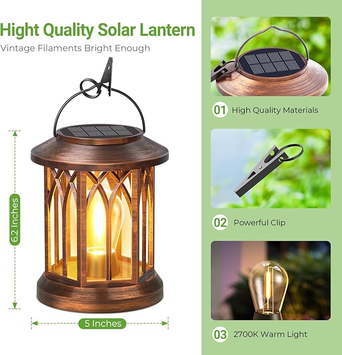 WdtPro Solar Lanterns Outdoor Hanging 6 Pack, Upgraded Bright Lantern Lights Outdoor Waterproof, Solar Powered Lantern Over 12Hrs Solar Lights for Outside Garden Yard Patio Decor (Copper)