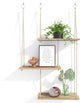 Fixwal Hanging Plant Shelves for Wall, 3 Tier Boho Wall Decor Plant Rack Floating Shelves Rope Rustic Wood Organizer Storage Hanger for Aesthetic Home Bedroom Kitchen Bathroom- Rustic Brown