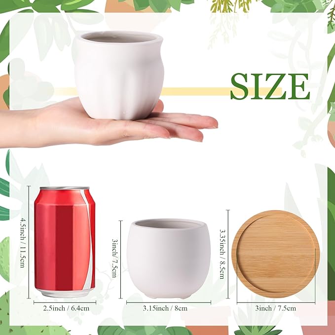 Remerry 18 Pcs 3.5 Inch DIY Ceramic Succulent Pots for Painting Figurines Paint Craft Kit Unpainted Ceramic Bisque Paintable Flowerpots with Drainage Hole Ready to Paint