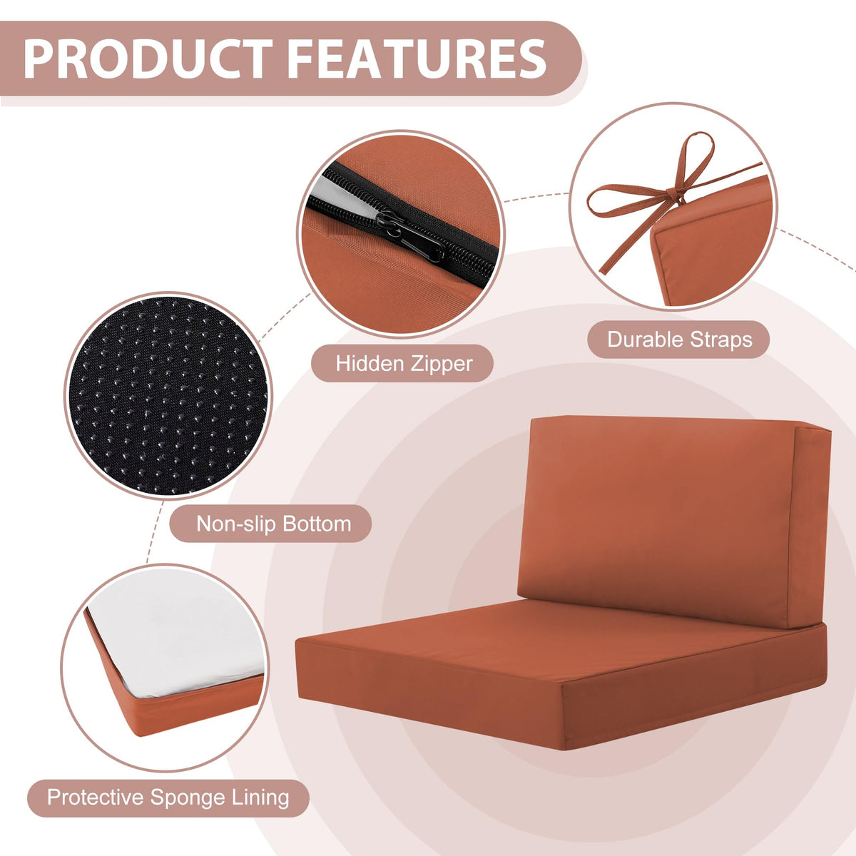 MuaMelop 14-Piece Patio Furniture Cushions Set, Replacement Outdoor Cushions for 6-Seat Patio Sectional, Waterproof & Fade Resistant Deep Seat Cushion for Outdoor Sofa, Spice