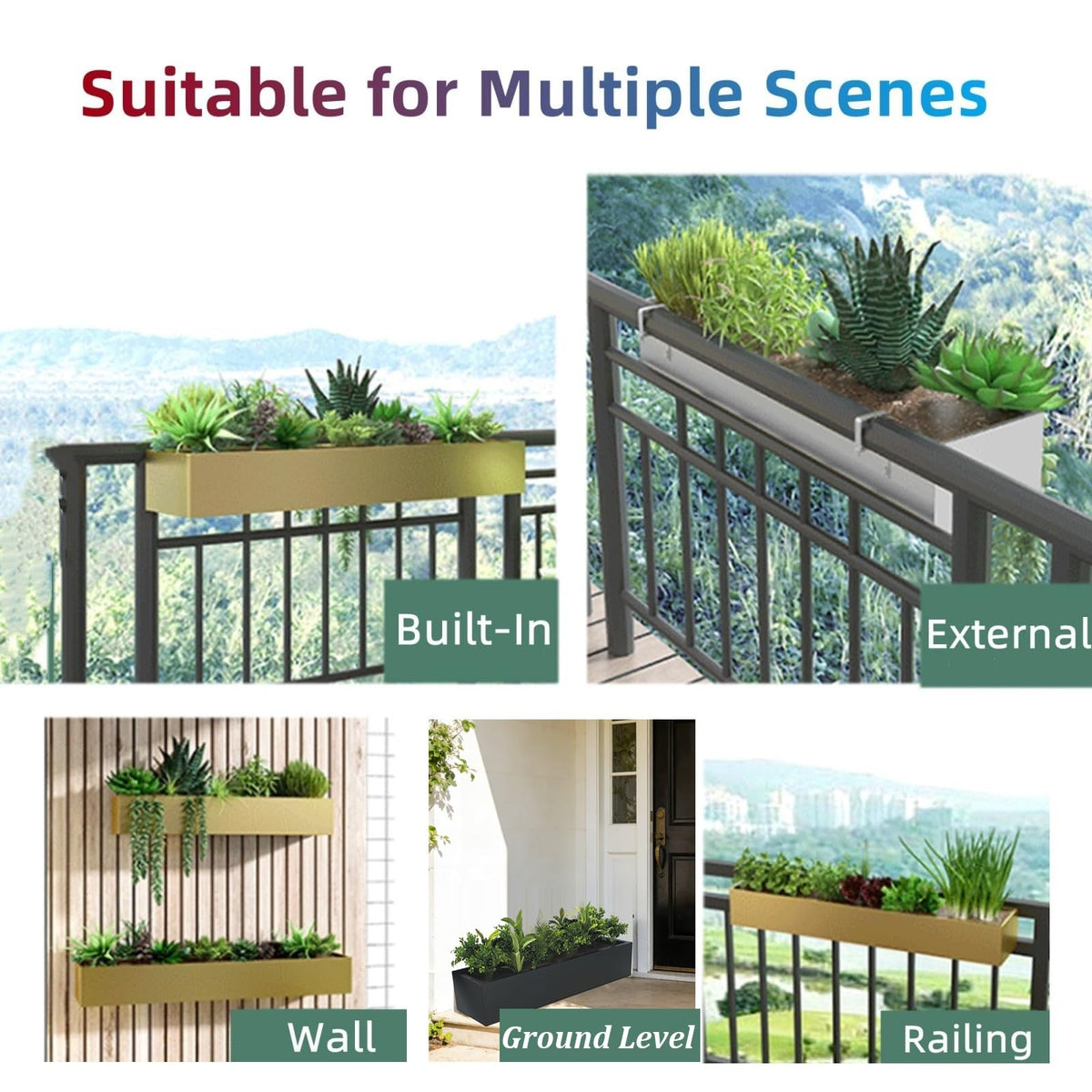 Labasuan Hanging Railing Planter for Balcony, Metal Outdoor Flower Box with Brackets and Drainage, Window Deck Fence Planting Container for Herb Vegetable Succulent(60cm/23.6in)
