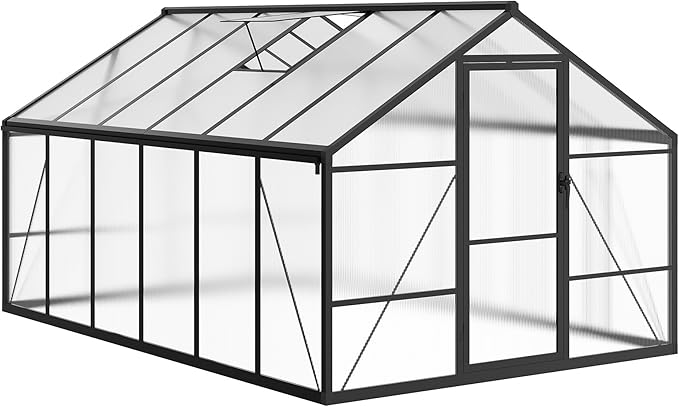 8X12 FT Outdoor Polycarbonate Greenhouse, Sturdy Aluminum Frame, Adjustable Roof Vent, Ideal for Backyard, Patio, or Garden, All-Weather Green House for Growing Plants and Vegetables