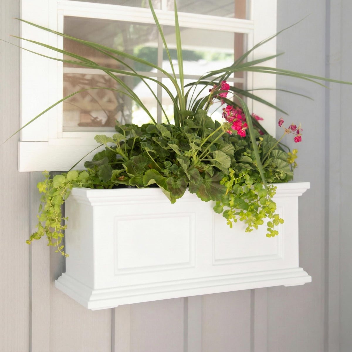 Mayne Fairview 24in Self-Watering Retangular Window Box Planter, White