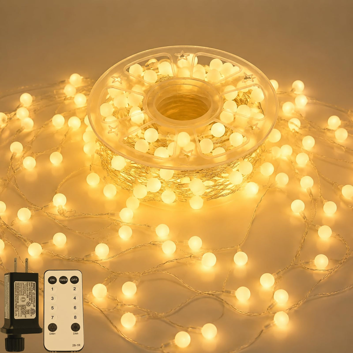 HelixBeam Warm Globe LED String Lights Indoor Bedroom 66FT 200LED Remote