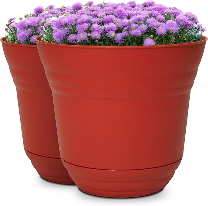 Headwind Traverse Planters – 7" 2 Pack Plastic Plant Pot in Brick Red - Indoor & Outdoor Pots for Plants with Drainage - Decorative Plant Pot, Flower Pots Outdoor for Garden by Robert Allen