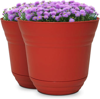 Headwind Traverse Planters – 7" 2 Pack Plastic Plant Pot in Brick Red - Indoor & Outdoor Pots for Plants with Drainage - Decorative Plant Pot, Flower Pots Outdoor for Garden by Robert Allen