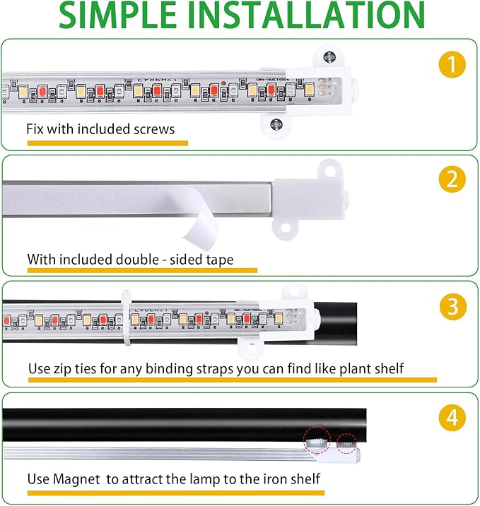 Four Strip Growing Lamp for Indoor Plants, Red & Blue & Yellow Full Spectrum LED Grow Light Strips with Auto ON/Off 3/9/12H Timer,10 Dimmable Levels for Green House Succulent (13 in)