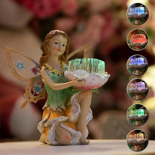 Fairy Decor Solar Outdoor Statues, Fairy Garden Accessories for Outside Garden Gifts,Resin Ornaments for Patio Yard Lawn,Size6.5 x 5.12 x 9.45 inches