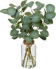 Briful Artificial Eucalyptus Stems in Glass Vase with Faux Water, 14" Fake Plant Eucalyptus Leaves for Home Bathroom Office Farmhouse Wedding Centerpiece Décor