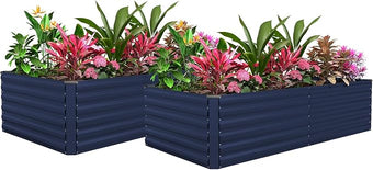 FOOWIN 2pcs 8x4x2ft Galvanized Raised Garden Bed, Planter Raised Garden Boxes Outdoor, Large Metal Raised Beds for Gardening, Garden Bed for Vegetables, Flowers, Herb, Royal Blue