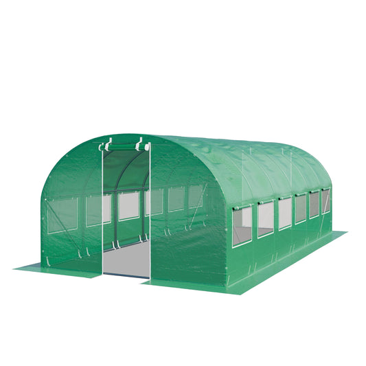 TOOLPORT 10x20 ft Tunnel Greenhouse, 180g PE Cover, Green Transparent