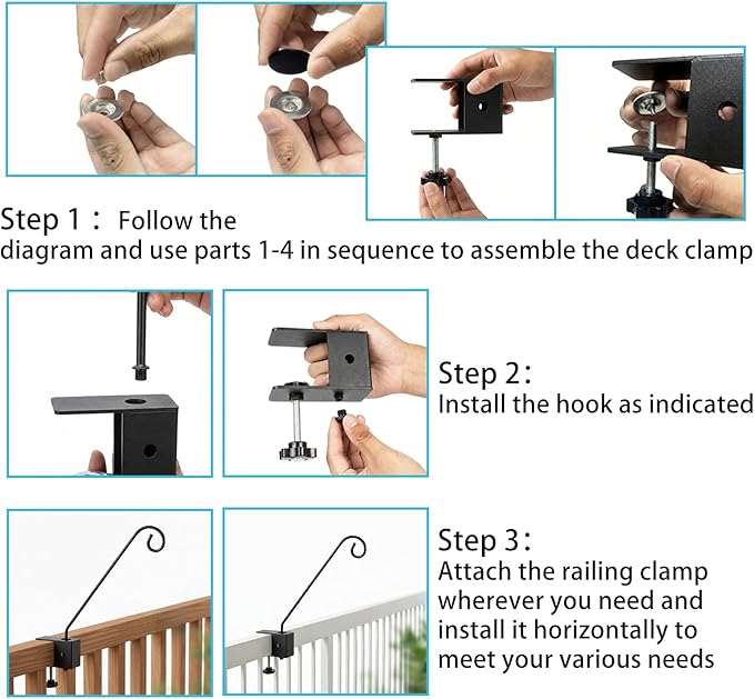 XINWXSS Deck Hook Rail Set of 4, 17 Inch Heavy Duty Deck Hook, 360 Degree Swivel Plant Hanger, Solid Metal Deck Hangers for Hanging Bird Feeders, Wind Chimes, Lanterns and Flower Pots, Black