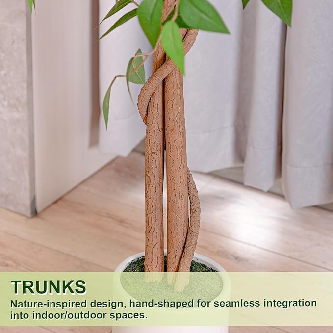 VIVATREES 6FT Artificial Ficus Tree with White Planter, Realistic Faux Silk Indoor Outdoor Plant for Home Office Living Room, Porch, Garden Decor