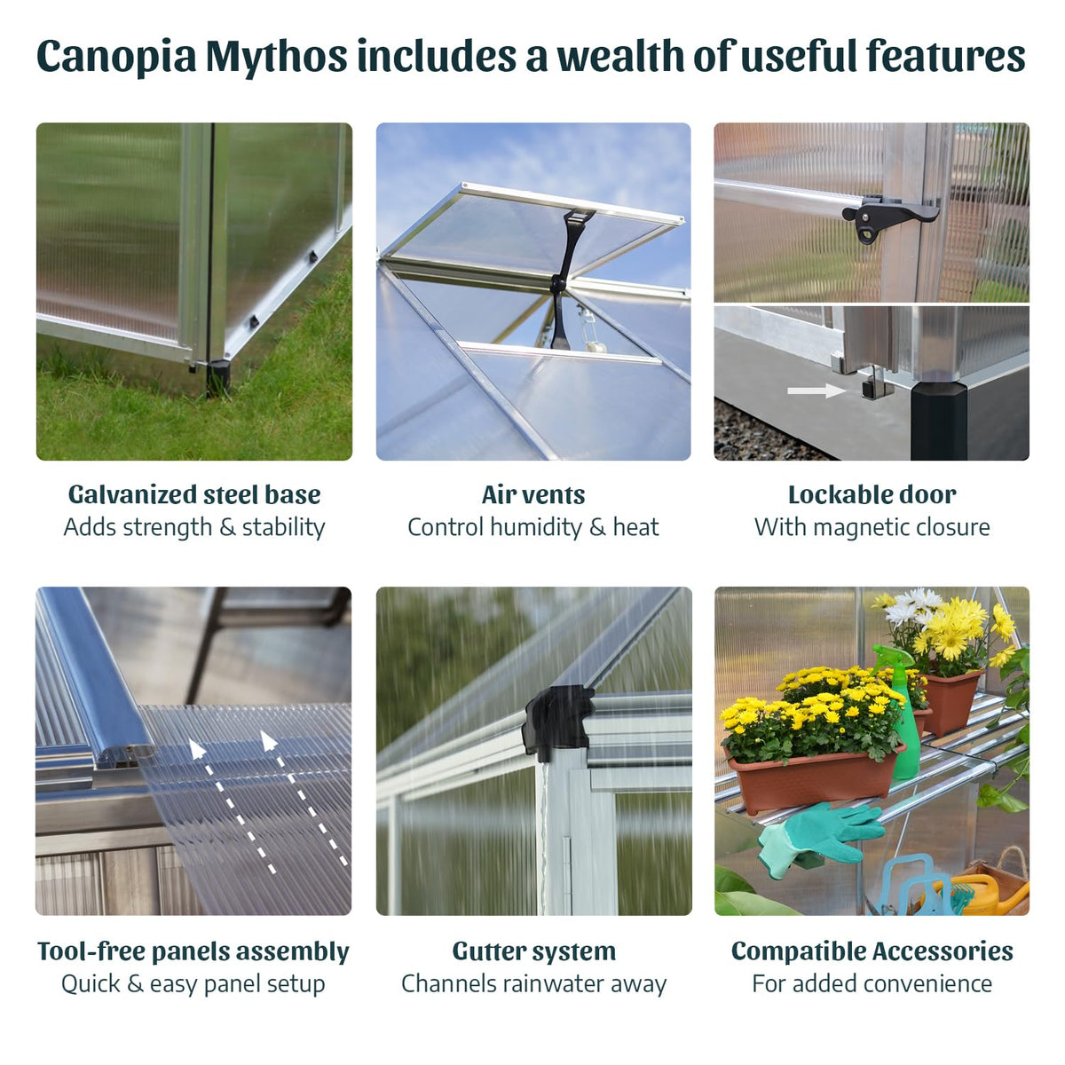 Palram - Canopia Mythos 6' x 8' Polycarbonate Aluminum Greenhouse, Silver