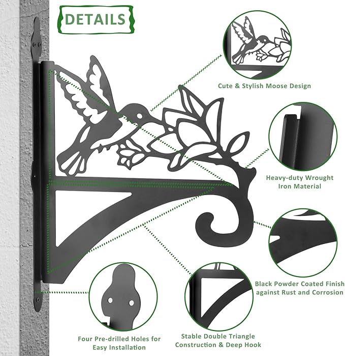 ATKKE Hanging Plant Bracket Hangers Indoor Iron Wall Mount,11” Hummingbird Silhouette Ornamental Iron Hangers Hookers for Flower Pot Lantern Bird Feeder Wind Chimes