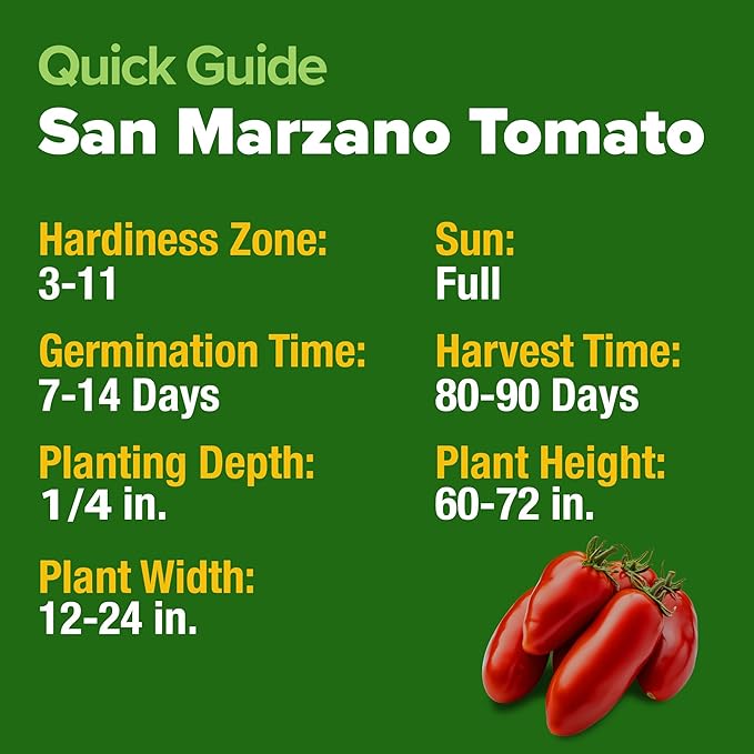 HOME GROWN San Marzano Tomato Seeds – 132 Heirloom, Seeds – High Germination Tomatoes for Indoor & Outdoor Growing – Classic Paste Variety for Gardeners & Home Use