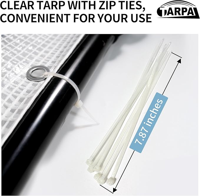 TARPAL 6'x10' Clear White Tarp Heavy Duty Waterproof 12mil with Grommets or Zip Ties for Small Greenhouse for Outdoors Garden,Farm,Chicken Coops