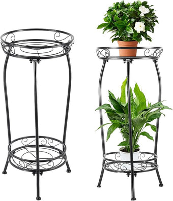 LOYAL TIGER Plant Stand Indoor Outdoor，Tall Black Metal Rustproof Stable Plant Stands，2 Tier 27.1 inch (2PS-Iron)