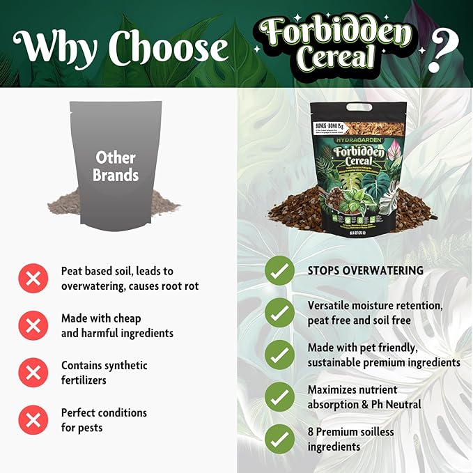 Forbidden Cereal Soilless Houseplant Potting Mix - Chunky Soil for Aroid Tropical Plants & Flowers - 8 Ingredients, No More Overwatering, Versatile Moisture Retention, Peat Free & Organic - 6.5QT Bag