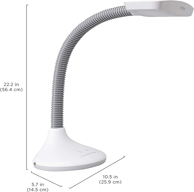 Verilux SmartLight Full Spectrum LED Desk Lamp with Adjustable Brightness, Flexible Gooseneck and Integrated USB Charging Port - Reduces Eye Strain and Fatigue - Ideal for Readers, Artists, Crafters