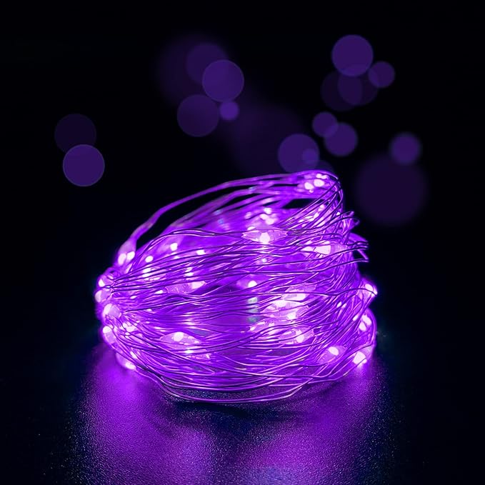 with Timer Function Battery Operated Dewdrop Led Lights,Mini Fairy Lights for Home Parties Christmas/Halloween Holiday Decoration,6 Hours on/18 Hours Off,30 LEDs,10 Feet (Purple, 1)