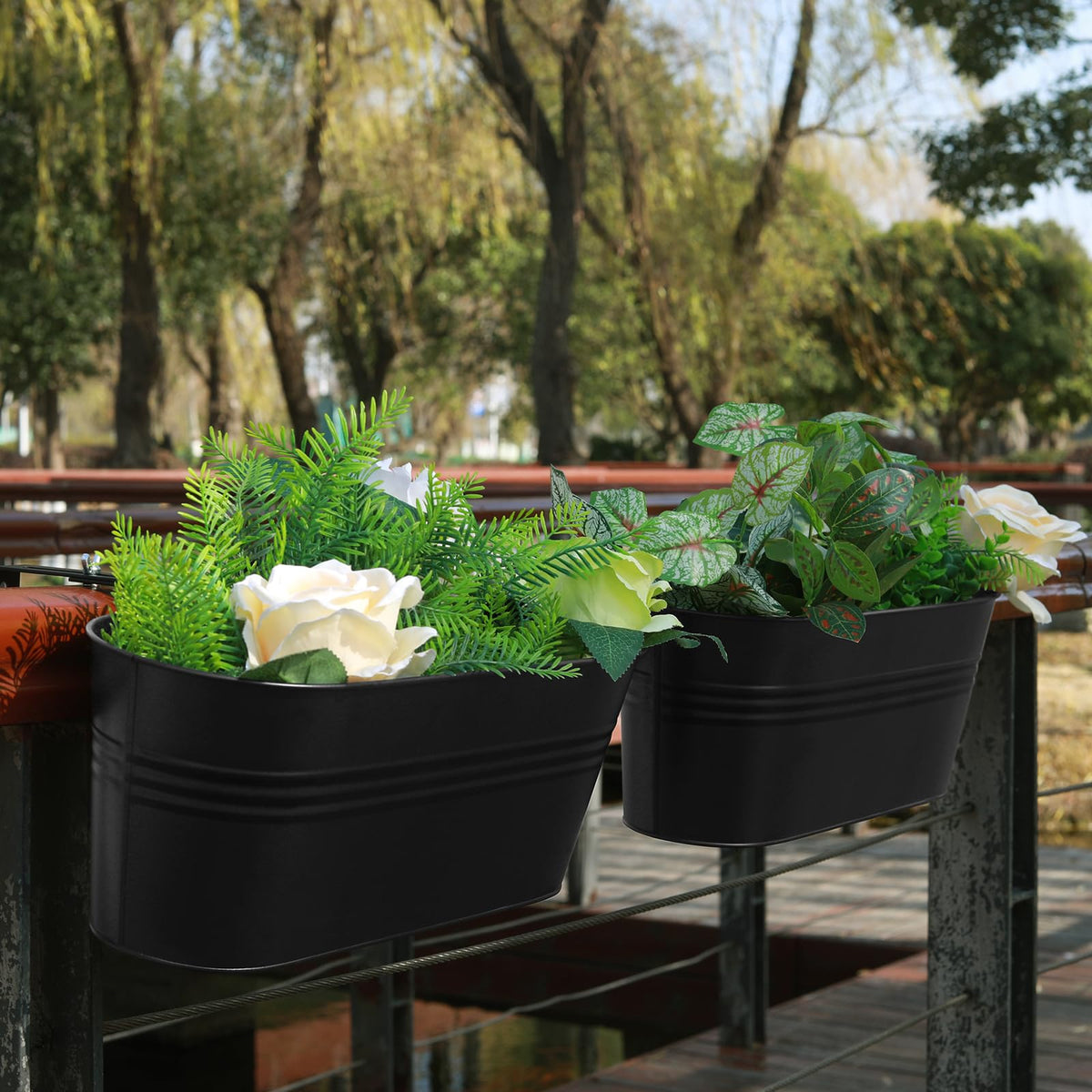 Holensun Railing Planter Box 16 Inch with Adjustable Brackets (4PCS)