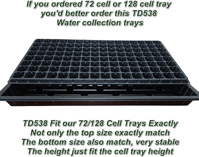 10Pcs 128 Cell Seed Starter Trays, Thick Durable Nursery 128 Cell Plug Tray Seedling Flat Plastic Shallow Tray for TD538 1020 Trays (21.26", 11.02", Deep 1.89"), GGBQ128