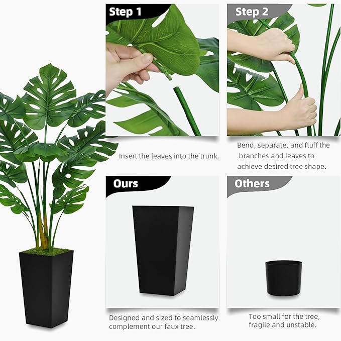 ASTIDY Artificial Monstera Deliciosa Plant 5FT - Faux Tropical Palm Tree with White Tall Planter - Fake Swiss Cheese Floor Plant Potted - Artificial Tree for Home Office Living Room Decor Indoor