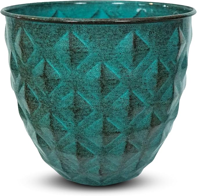 Headwind Glazed Ironstone Diamonte Collection – Surf Green 8-Inch Decorative Plant Pot, Indoor & Outdoor, Vintage Diamond-Textured, Lightweight & Weather-Resistant for Garden Use by Robert Allen