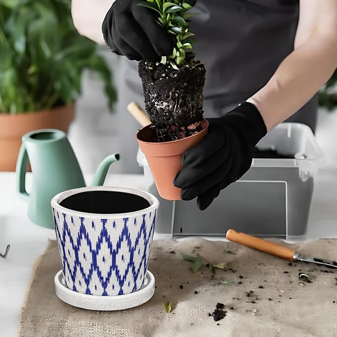 Ceramic Pot for Plants, 5.5 Inch Planter with Saucer and Drainage Hole for Indoor Plants, Ice Crack Vintage Flowers Plant Pots for Succulent Orchid Snake Plants Flower (Blue)