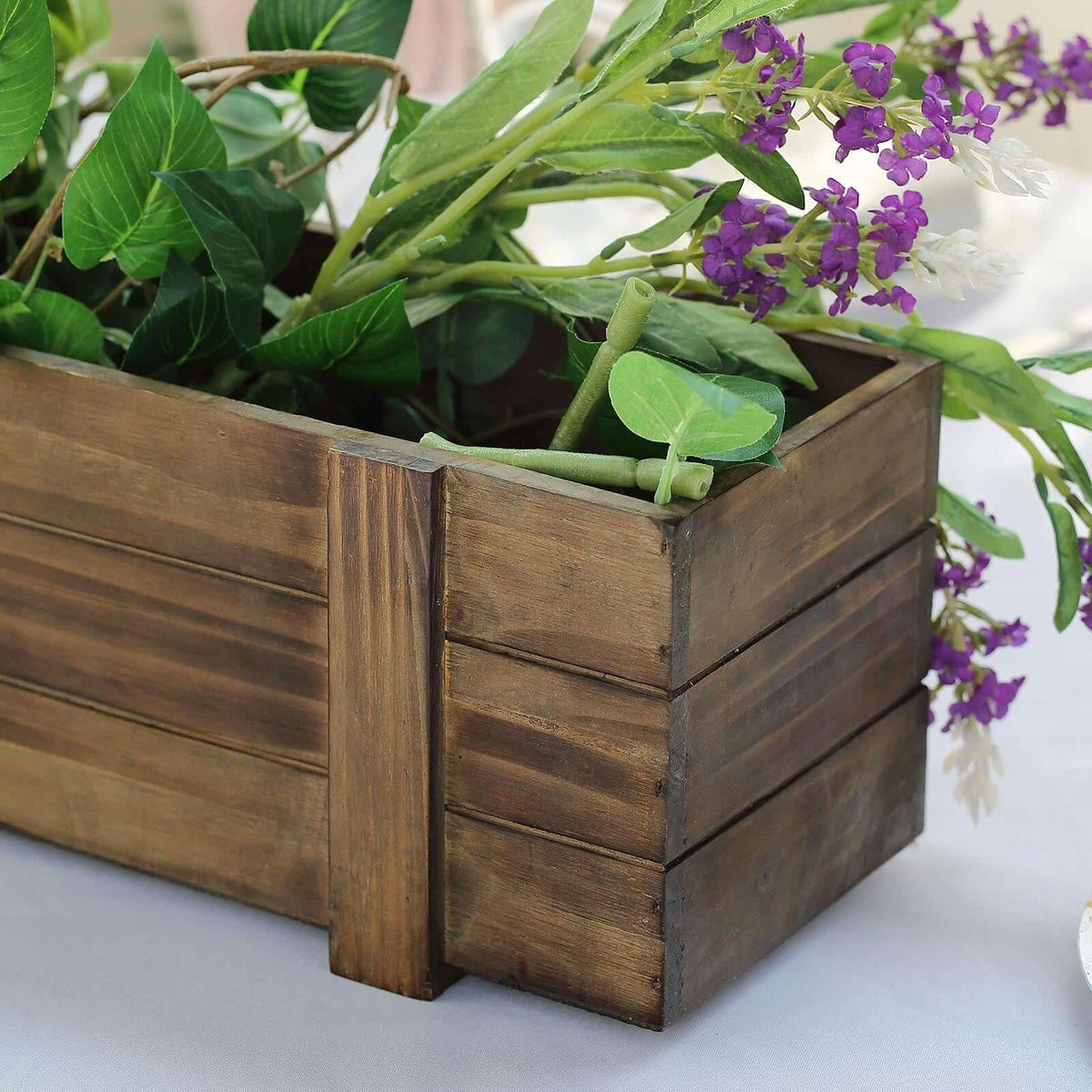 Efavormart 24"x6" Smoked Brown Rectangle Wood Planter Box with Plastic Liner, DIY Rustic Wooden Window Box for Wedding Table Centerpieces and Farmhouse Party Decor