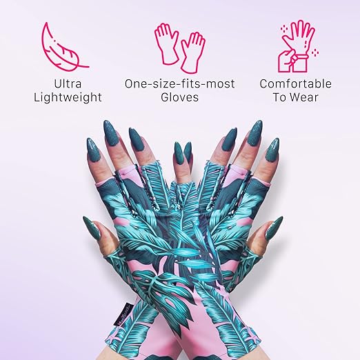 ManiGlovz - Original UPF 50+ UV Light Protection Nail Gloves | Gel Manicure & Anti UV Fingerless Gloves for Women | Marble Pink
