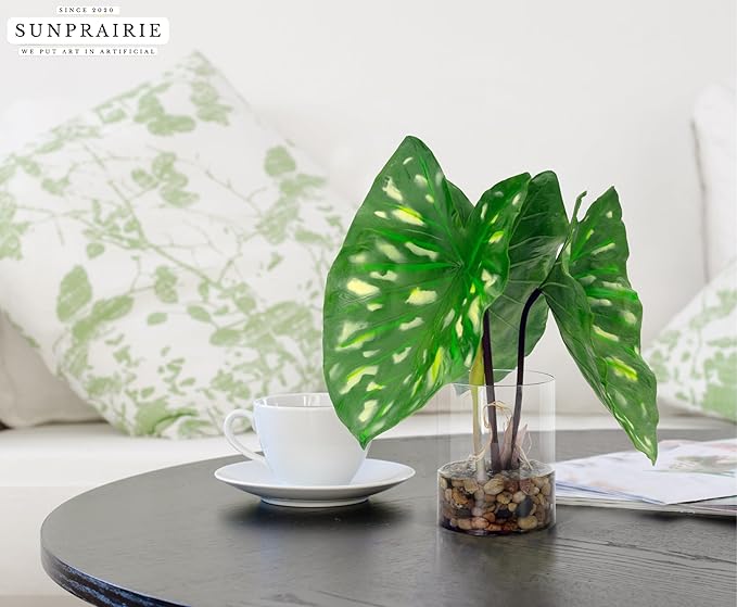 SUNPRAIRIE Tropical Artificial Plant in Clear Pot with Artificial Water, Wide Arrowhead Leaves. Faux Plants Indoor and Outdoor