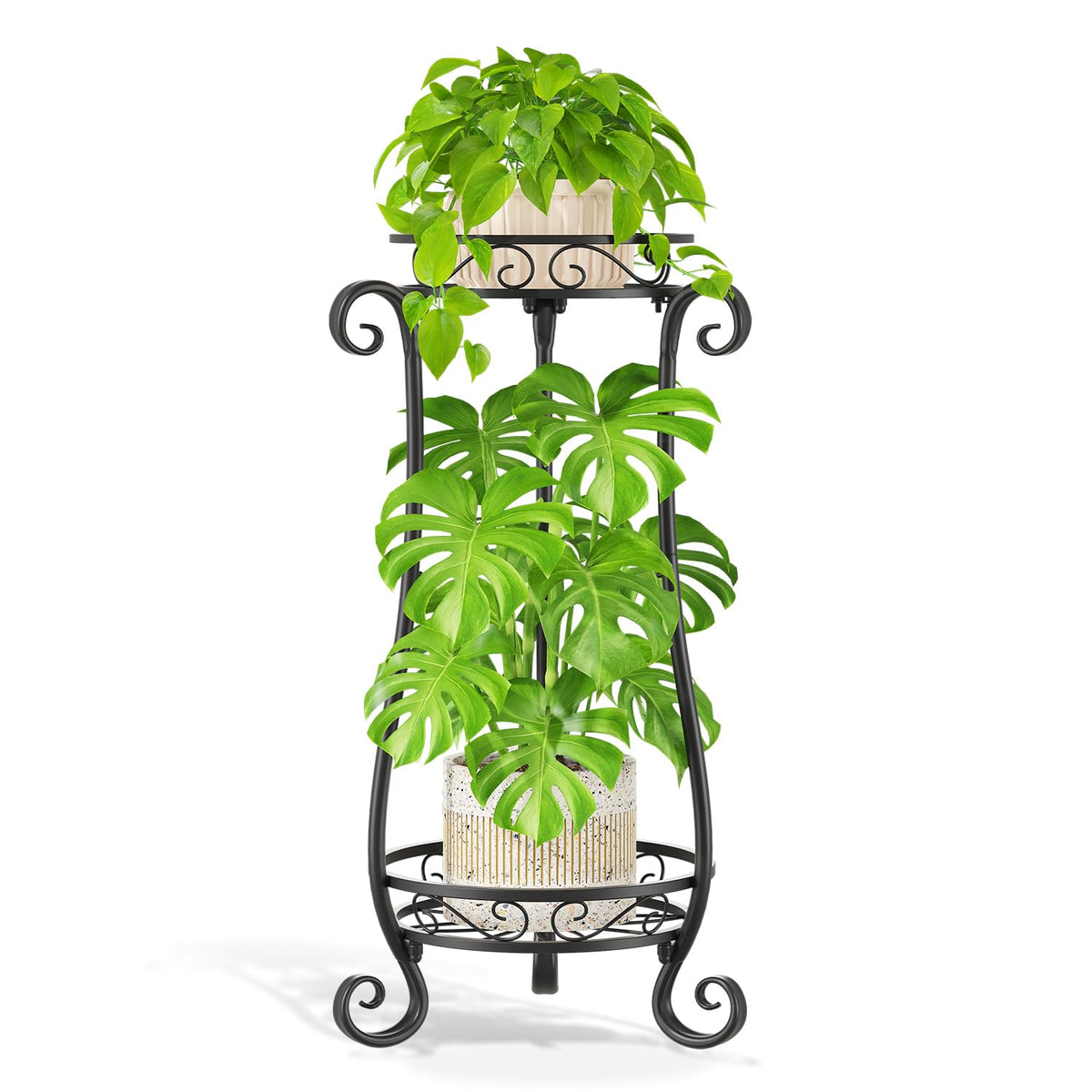 LASZOLA Metal Corner Plant Flower Stand Tall Indoor Outdoor, 2 Tiers Black