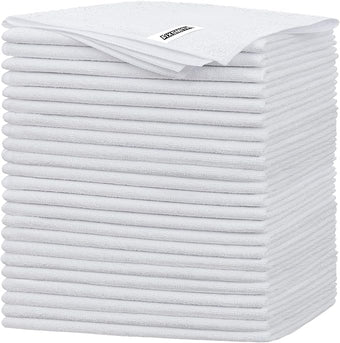 FIXSMITH White Microfiber Cleaning Cloth -Pack of 24, Highly Absorbent Cleaning Rags, 16"X12" All Purpose Cleaning Towels for Housekeeping, Kitchen, Car, Lint Free and Reusable Microfiber Towels