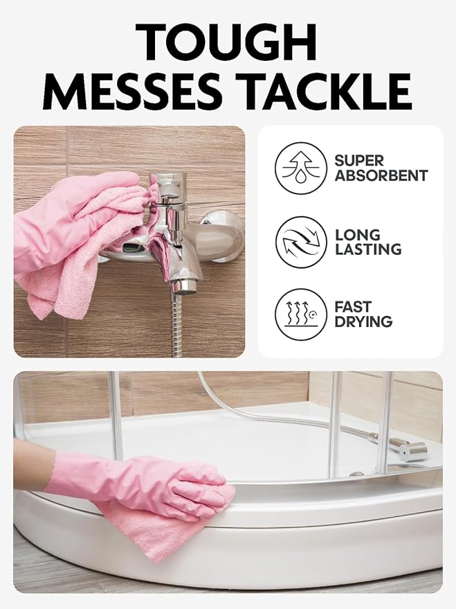 Fantasticlean Microfiber Cleaning Cloth Roll -90 Pack, Tear Away Microfiber Towels, 12" x 12", Reusable, Washable, Scratch Free, Ultra Absorbent Dishcloth for All-Around Cleaning Supplies (Pink)
