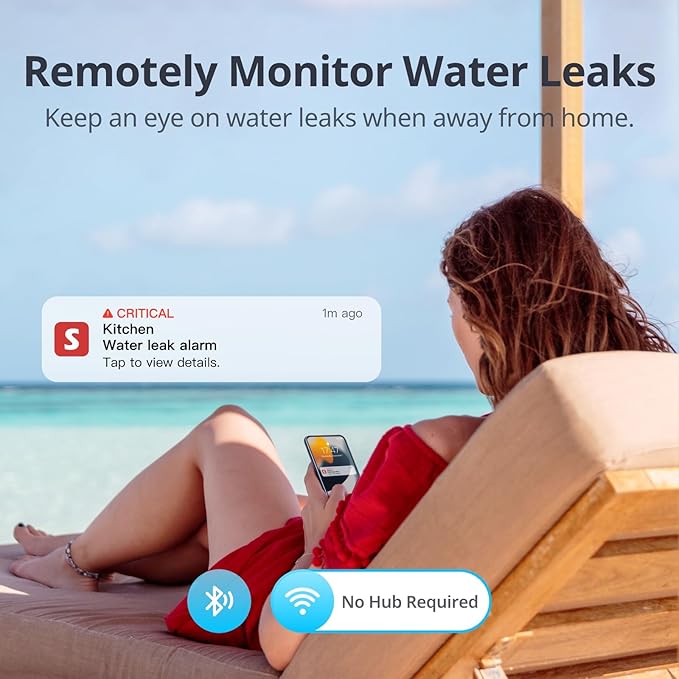 SwitchBot WiFi Water Sensor, Smart Water Leak Detector, 100dB Adjustable Alerts & App Alerts, IP67 Waterproof, Wireless Detector for Kitchen, Bathroom, Basement, No Hub Required (Support 2.4G) (3)