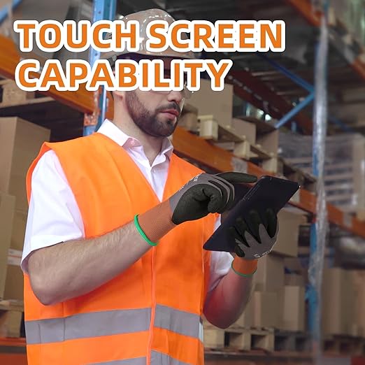 Schwer 6 Pairs Safety Work Gloves Sandy Nitrile Coated LT5626, Max Abrasion Resistant Heavy Duty Working Gloves with Grip for Men Women, Touch-Screen, for General Use, Mechanic, Construction, M