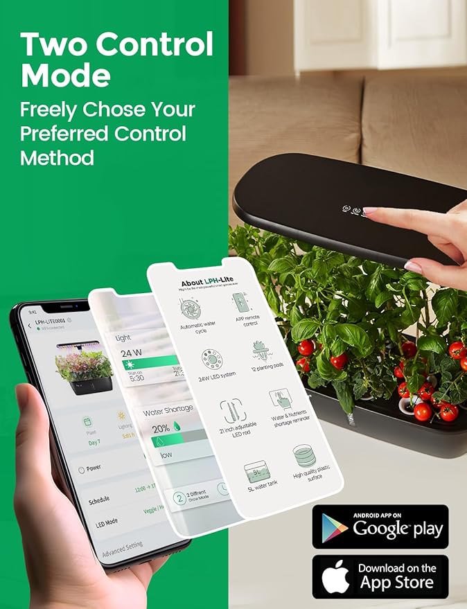 LETPOT LPH-Lite Hydroponics Growing System, 12 Pods Smart Herb Garden Kit Indoor, Indoor Garden, APP & WiFi Controlled, with 24W Growing LED, 5.5L Water Tank, Pump System, Automatic Timer
