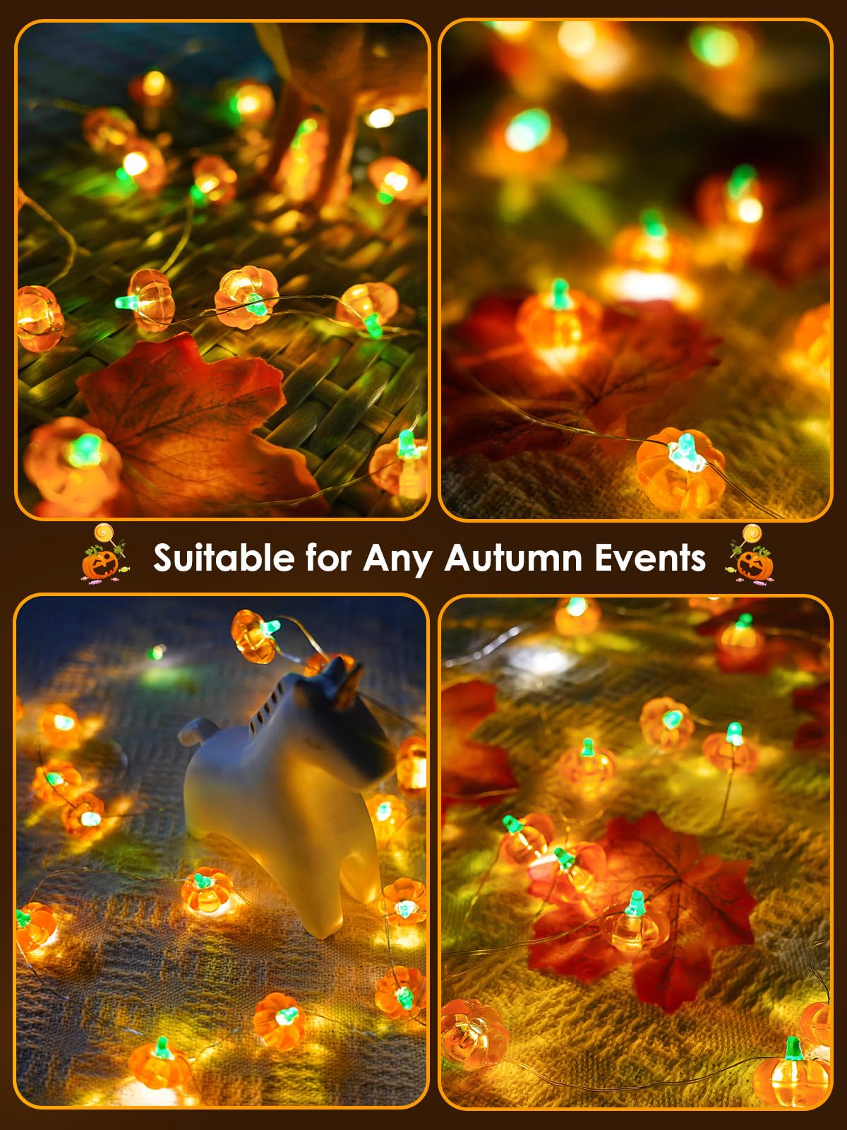 Fall Decor 10FT 3D Pumpkin Fairy Lights Battery Operated With Remote Orange