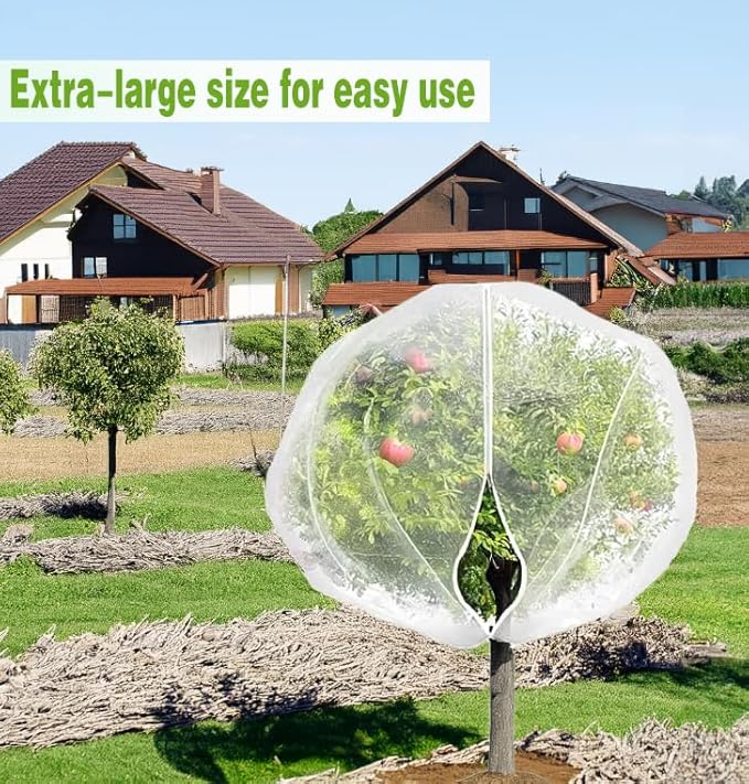 2Pcs 8x8ft Fruit Tree Covers with Zipper and Drawstring, Durable Garden Mesh Net to Protect Fruit Trees, Apple, Cherry, Peach Trees – Reusable, Lightweight