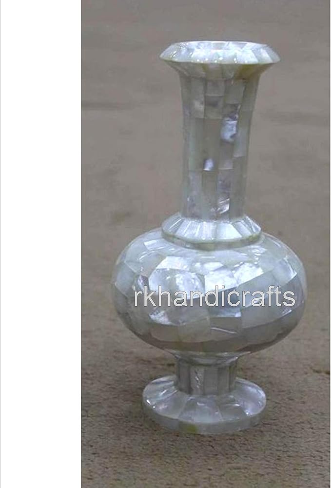 Mother of Pearl Planter I Majestic Flower Vase I 10 Inches Luxury Marble Plant Pot I White Stone Decorative Vase I Living Room Table Decor Plant Vase I Customized Flower Pot