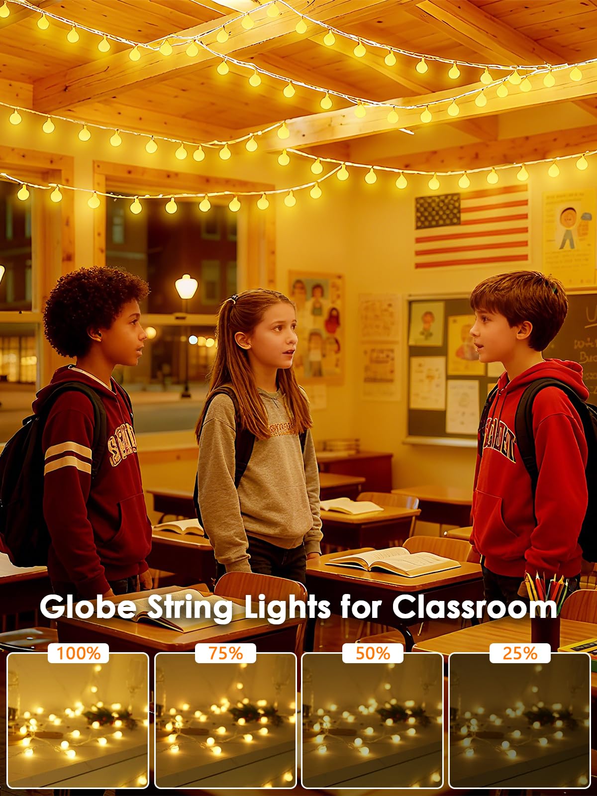 2PK 400LED 152FT Connectable Globe String Lights Indoor, Classroom Lights