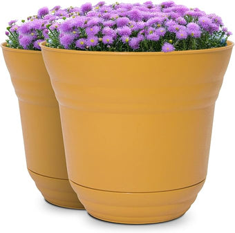 Headwind Traverse Planters – 7" 2 Pack Plastic Plant Pot in Harvest Yellow - Indoor & Outdoor Pots for Plants with Drainage - Decorative Plant Pot, Flower Pots Outdoor for Garden by Robert Allen