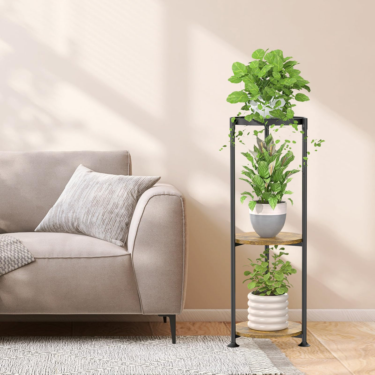 iDavosic.ly 3 Tier Corner Metal Plant Stand Indoor, 34 In Tall, Black Brown
