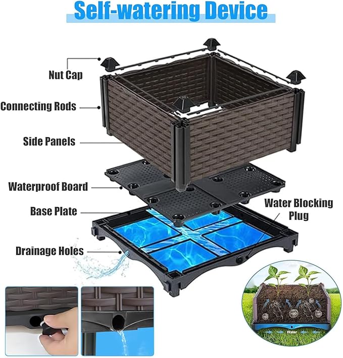 Raised Plant Box with Wheels 47.2"x15.7"x16.1", Raised Beds for Gardening Self Watering, Durable Metal Lockable Casters, Rectangular Garden Planter Perfect for Garden Patio Balcony Deck