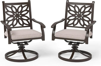 PHI VILLA Cast Aluminum Outdoor Patio Swivel Dining Chairs, Extra Wide Armrest Chairs with Seat Cushion, Casting Aluminum Back for All Weather, Set of 2