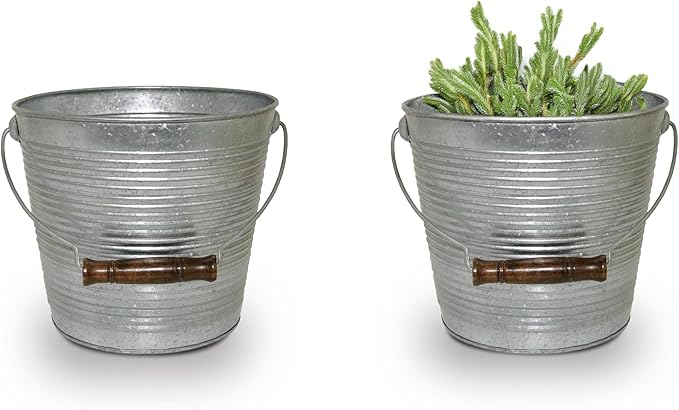 Headwind Vintage Collection Ribbed Planters – Galvanized Flower Pots 10 Inch Indoor Plant Pots Bucket for Peace Lily, Pothos, & Lavender, Petunias, Basil Plant for Outdoor by Robert Allen